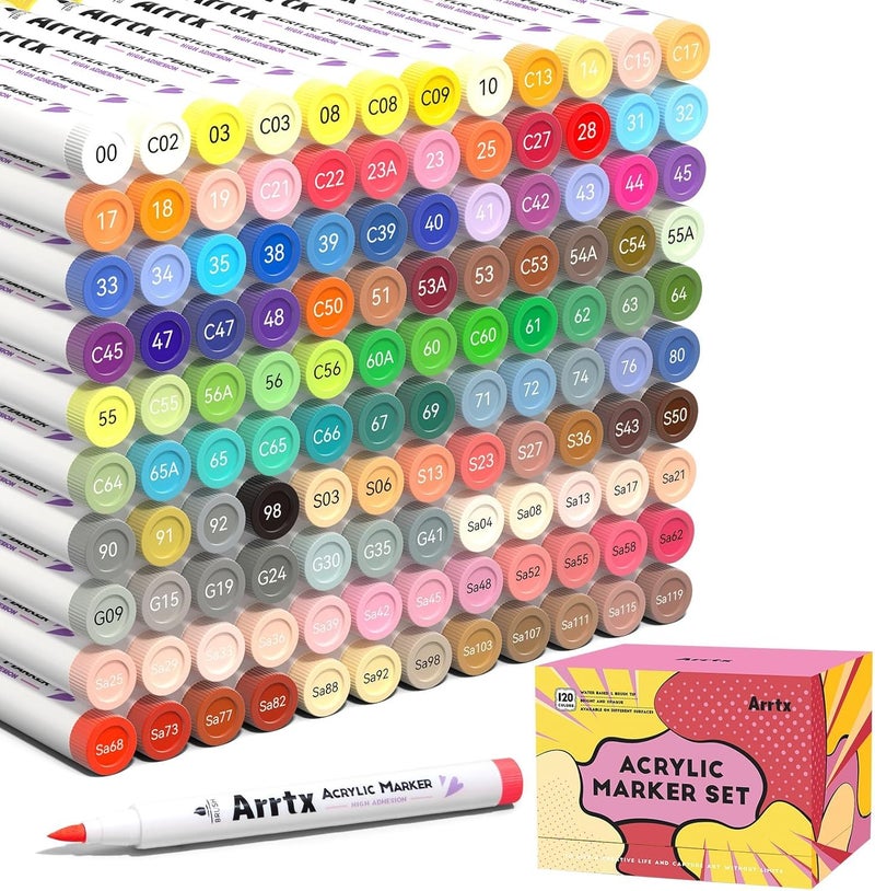 Arrtx Acrylic Markers Anime Series 120 Colors,Brush Tip Acrylic Paint Pens Paint Markers for Rock Painting Glass Wood Stone Fabric,Art Supplies - Image 1